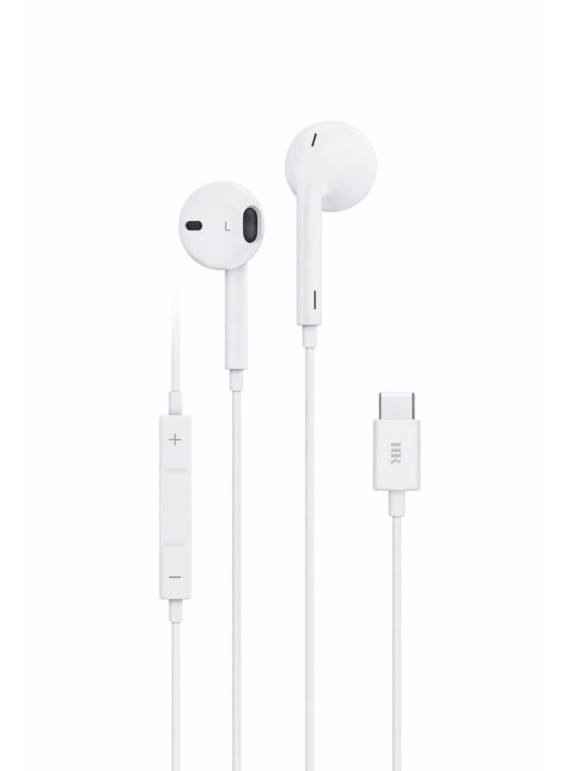 HR Stereo Wired Earphones Type-C | Hi-Fi Sound with Microphone & Volume Control | White | HR-816 - Image 1